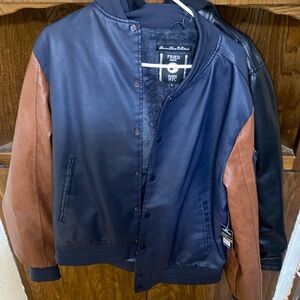 Fried denim blue and brown leather jackets